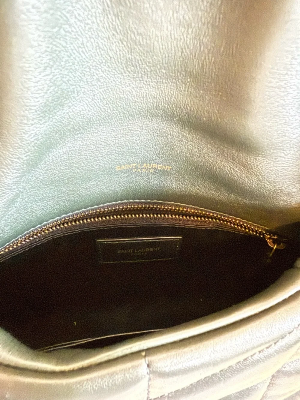 Saint Laurent Quilted Chevron Leather Shoulder Bag in Olive - Picture 7 of 9